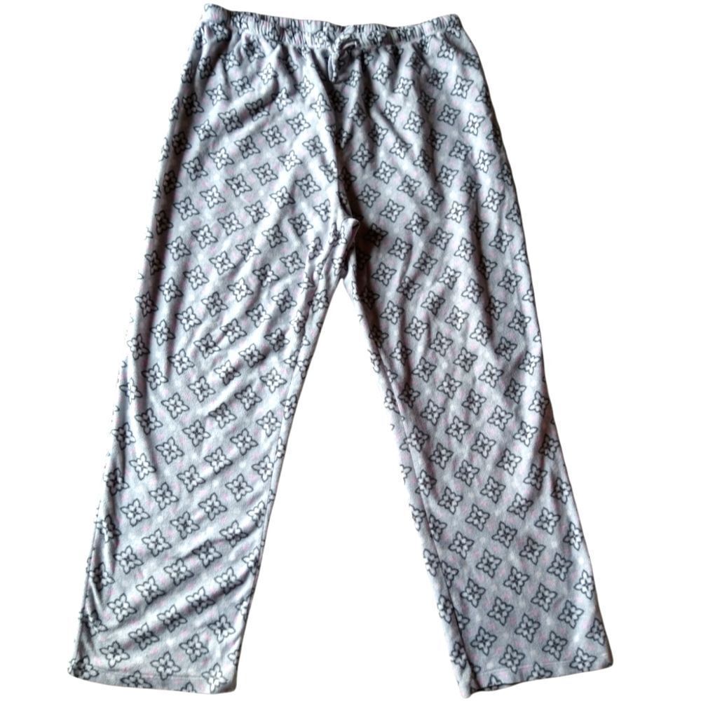 Geometric Print Gray & White Fleece Lounge Pants
